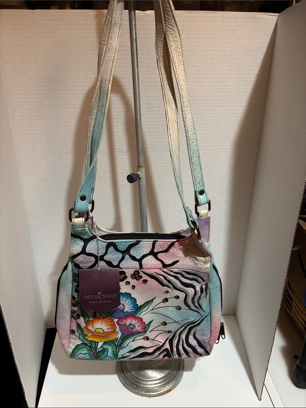 Anuschka Pastel Floral & Zebra Motif Shoulder Bag